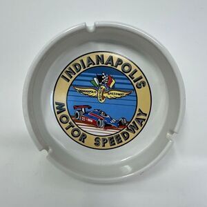 Vtg Indianapolis Motor Speedway Souvenir Ashtray White Colorful Logo Collectible